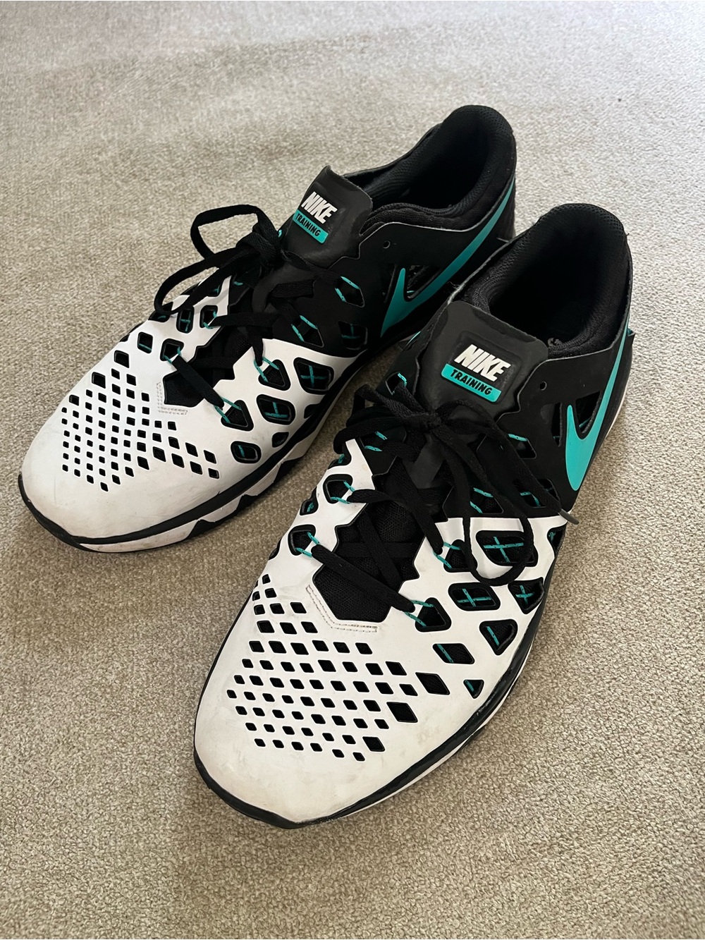 Nike Speed Training Weight Lifting Sneakers Mens Size 13 White & Teal